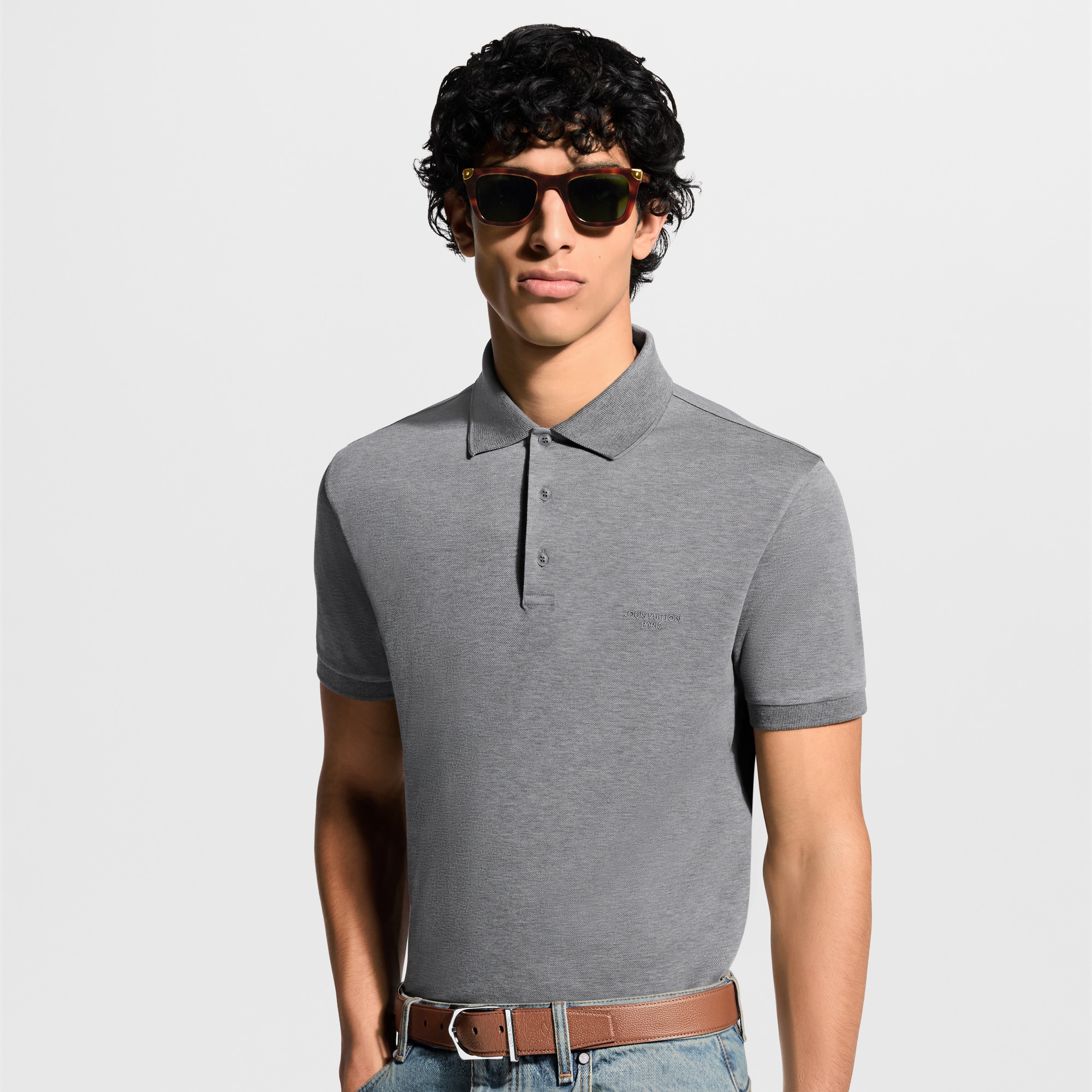 LOUIS VUITTON ライトグレー ポロシャツ Short-Sleeved Signature Polo Shirt - Men - Ready-to-Wear | LOUIS